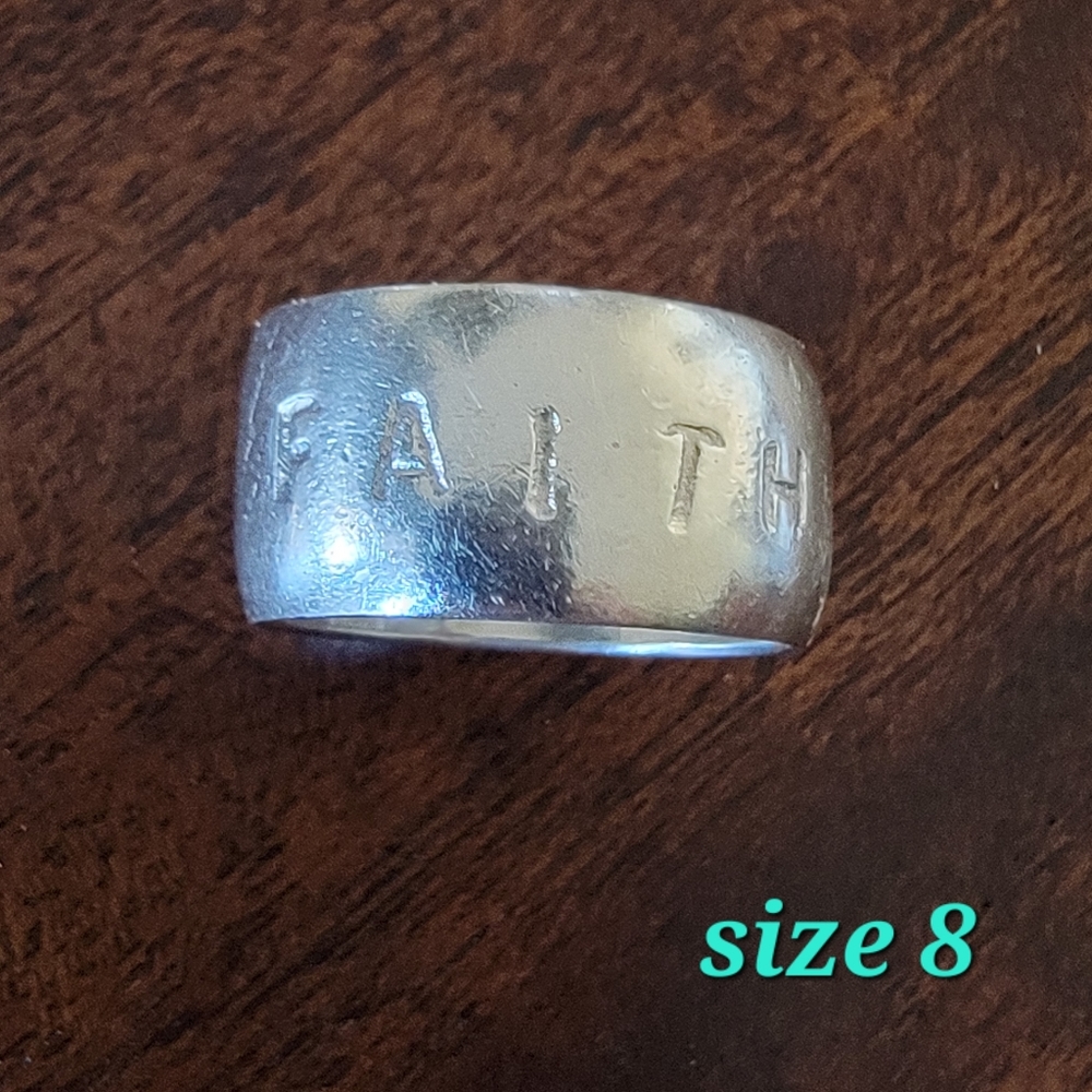 Sterling Silver Vintage Faith Ring. Sz8